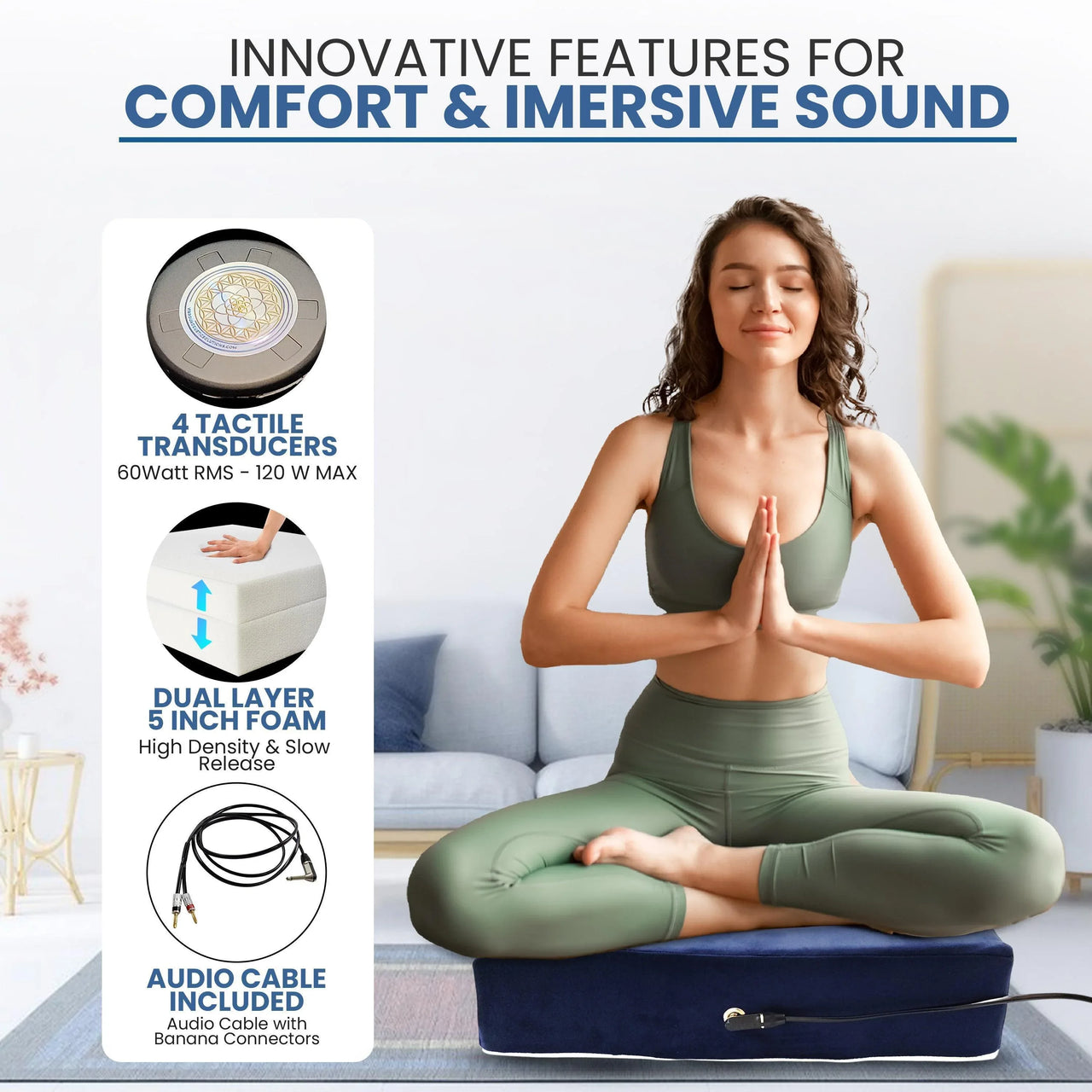 Vibroacoustic Therapy Zafu Meditation Cushion with custom amplifier