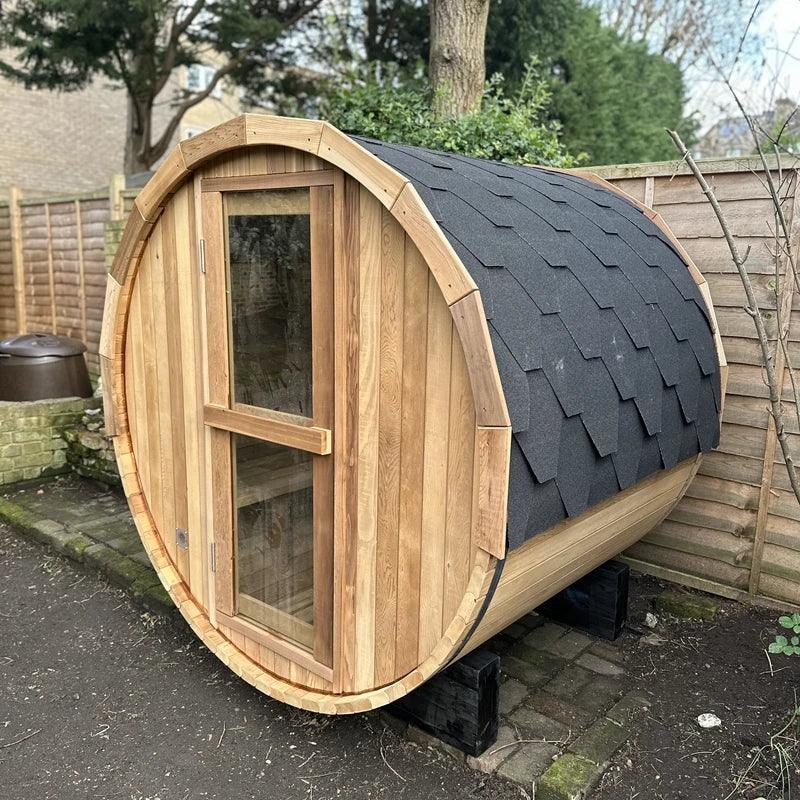 Premium Canadian Red Cedar Barrel Sauna with panoramic window: 2 person